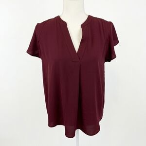 Calvin Klein Burgundy V-Neck Short Sleeve Blouse
